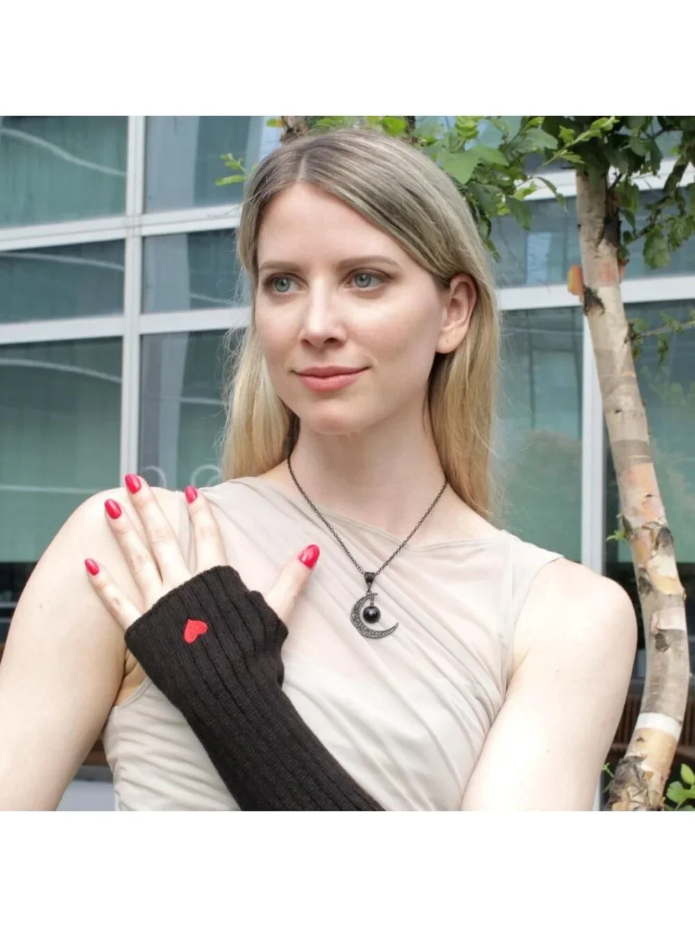 Women's Heart Arm Warmers Fingerless Gloves Y2K Gothic Cosplay Sleeves